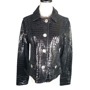 Vtg Lamb Leather Supple Reptile Texture Patent Mobwife Rheinstone Lux Jacket Med